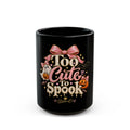 Too Cute to Spook Black Mug — Ghost & Pumpkin Coffee Cup (15oz) product image