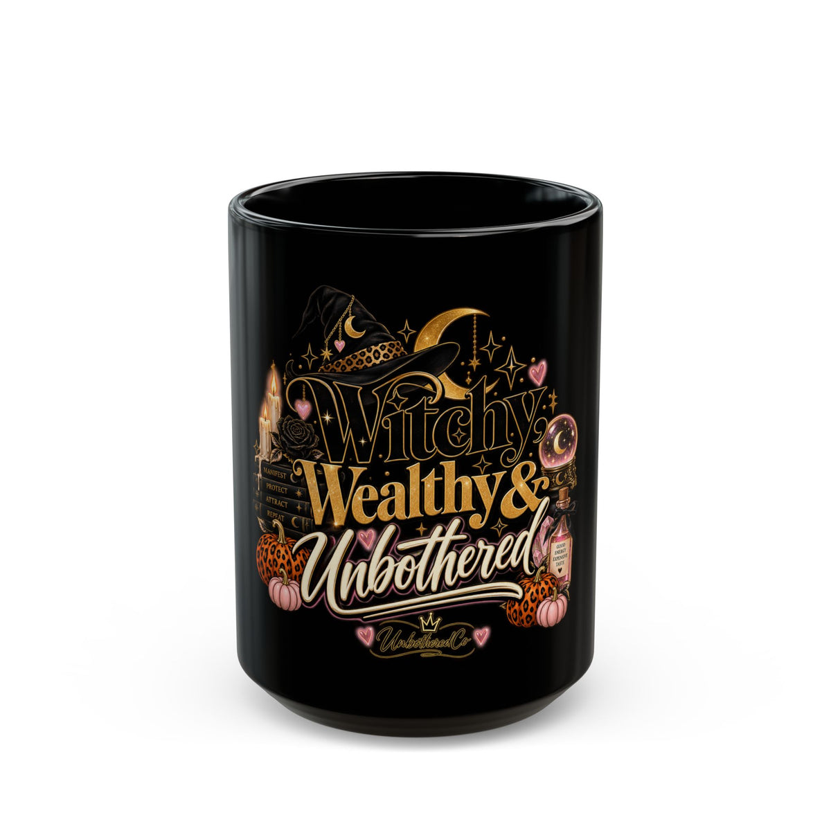 Witchy, Wealthy & Unbothered Black Coffee Mug — Halloween Witch Lover Gift (11oz/15oz) product image