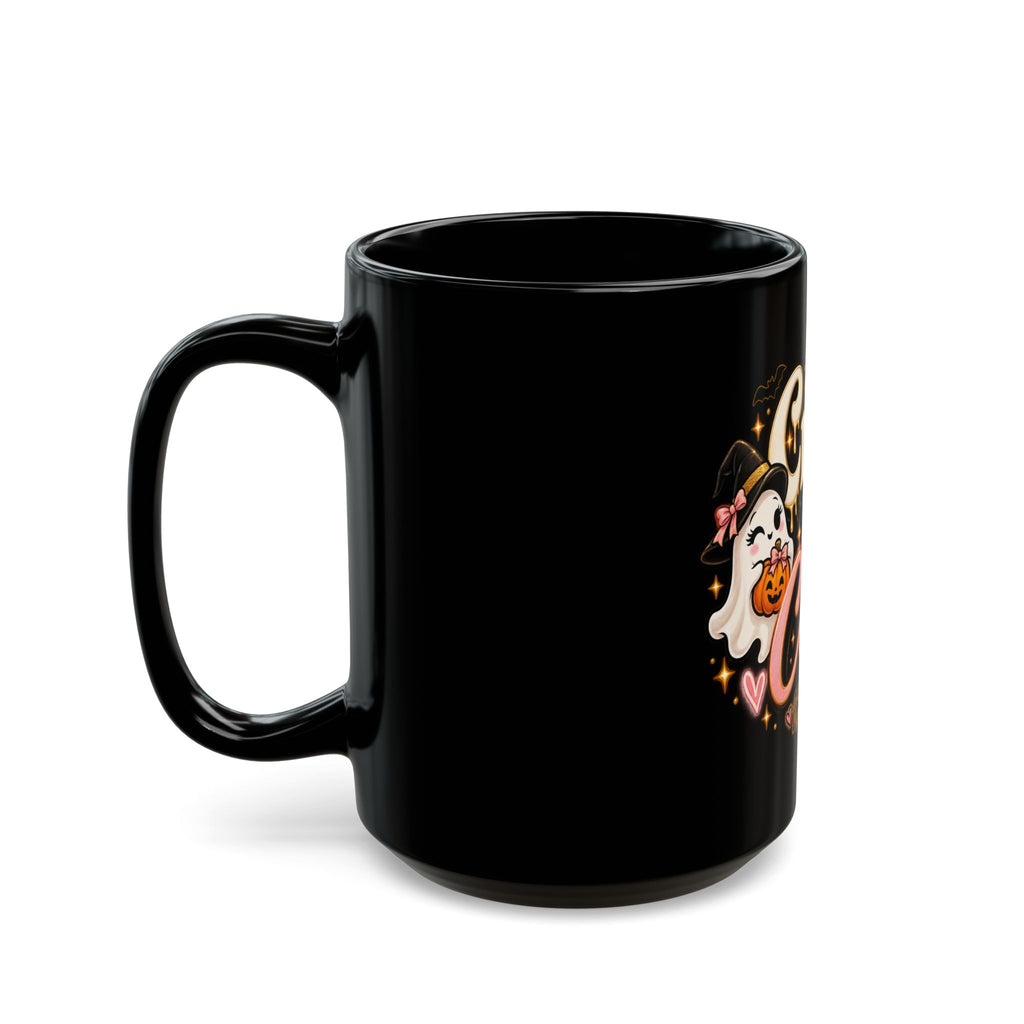 Creep It Cute Black Mug — Halloween Ghost & Pumpkin Cup (15oz) product image