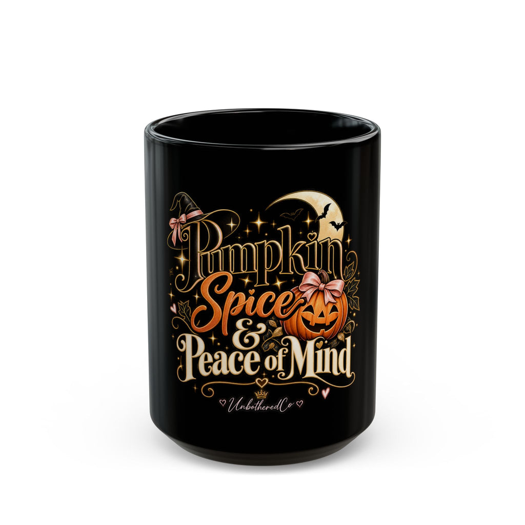 Pumpkin Spice & Peace of Mind Black Mug — Fall Coffee Cup (15oz) product image