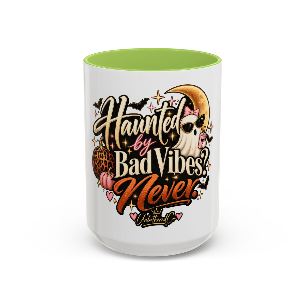 Haunted by Bad Vibes Never Mug — Halloween Cute Skull & Moon Coffee Cup (11/15oz) product image