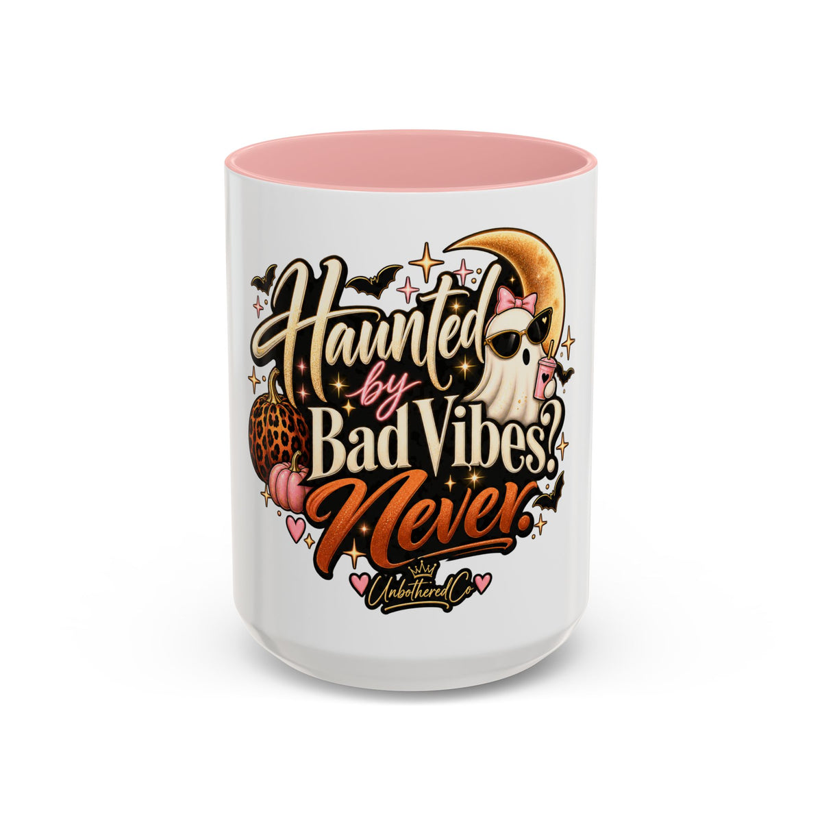 Haunted by Bad Vibes Never Mug — Halloween Cute Skull & Moon Coffee Cup (11/15oz) product image