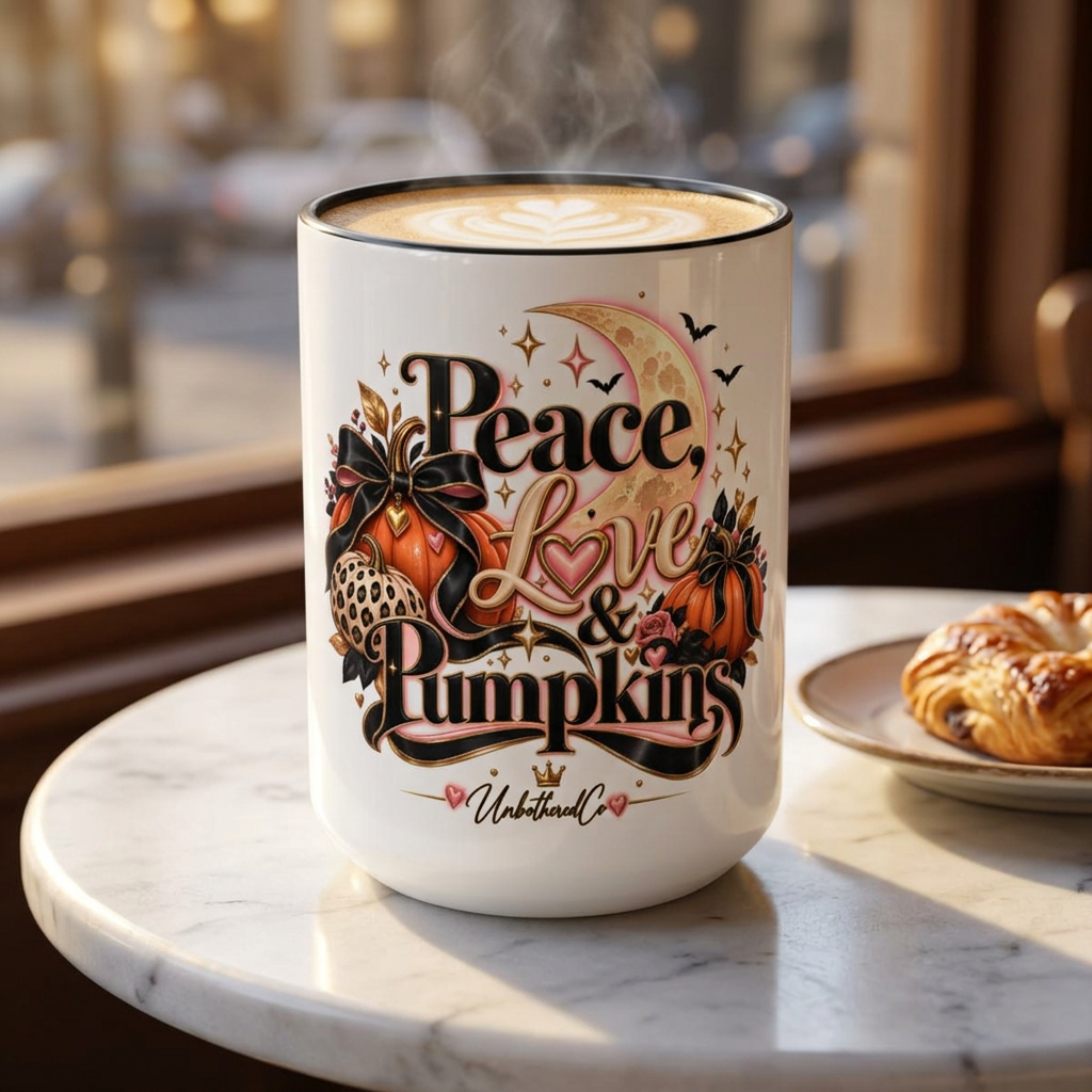 Accent Coffee Mug — "Peace, Love & Pumpkins" Fall Pumpkin Coffee Mug product image