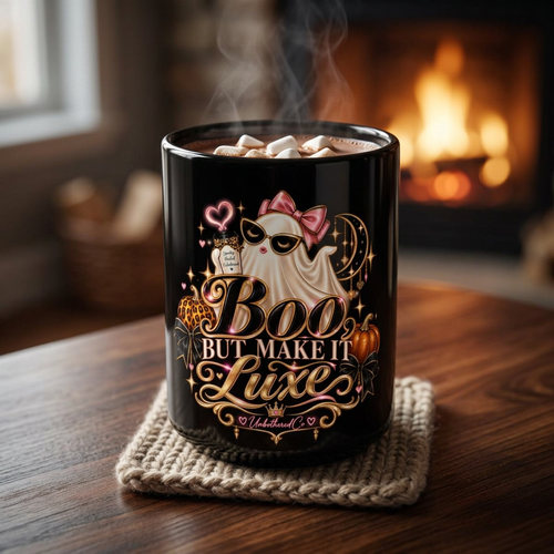 Boo But Make It Luxe Mug — Cute Glam Ghost Halloween Coffee Cup (11oz/15oz) product image