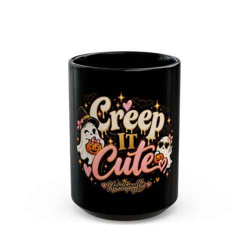 Creep It Cute Black Mug — Halloween Ghost & Pumpkin Cup (15oz) product image