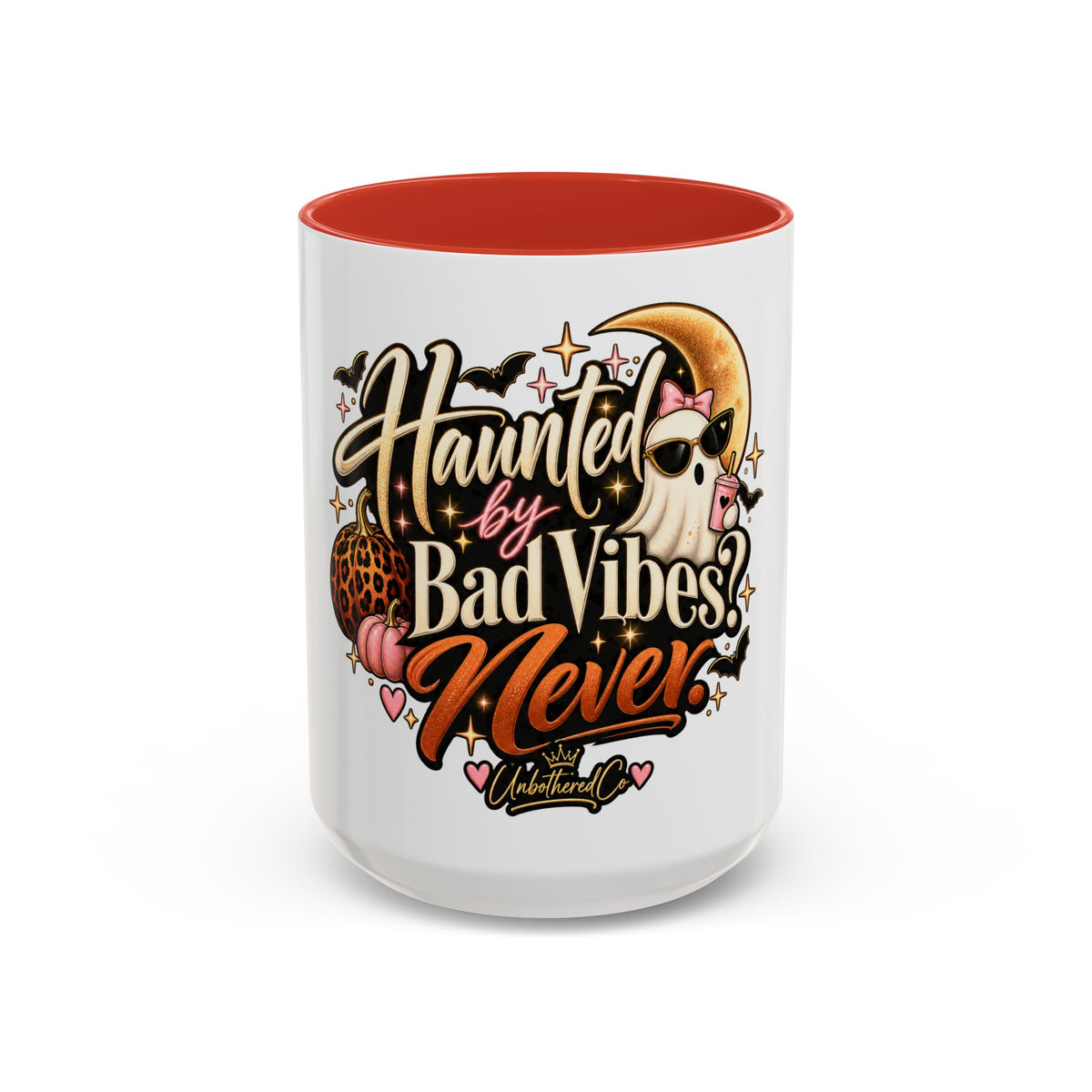 Haunted by Bad Vibes Never Mug — Halloween Cute Skull & Moon Coffee Cup (11/15oz) product image