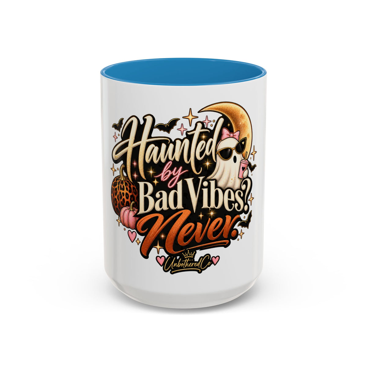 Haunted by Bad Vibes Never Mug — Halloween Cute Skull & Moon Coffee Cup (11/15oz) product image