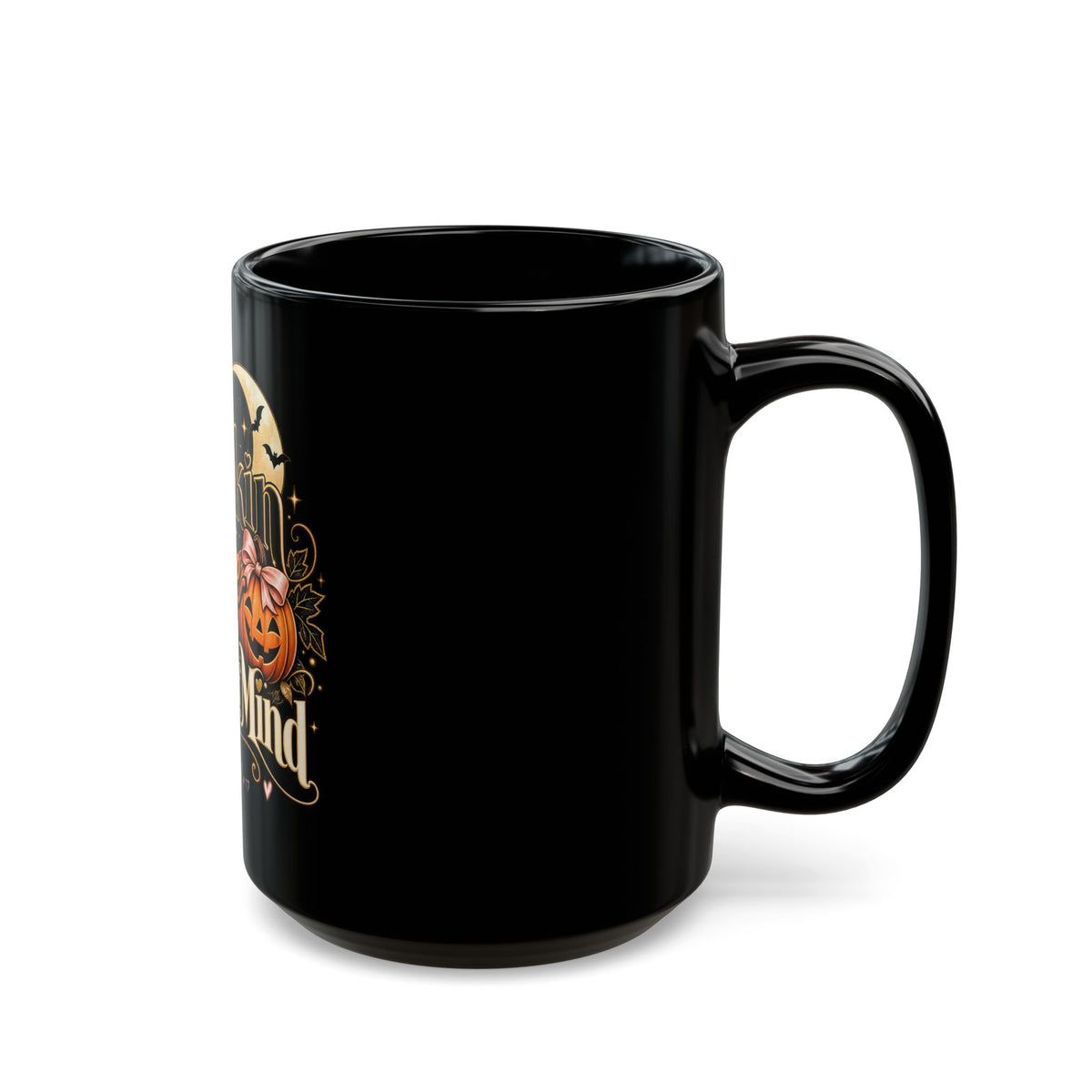 Pumpkin Spice & Peace of Mind Black Mug — Fall Coffee Cup (15oz) product image