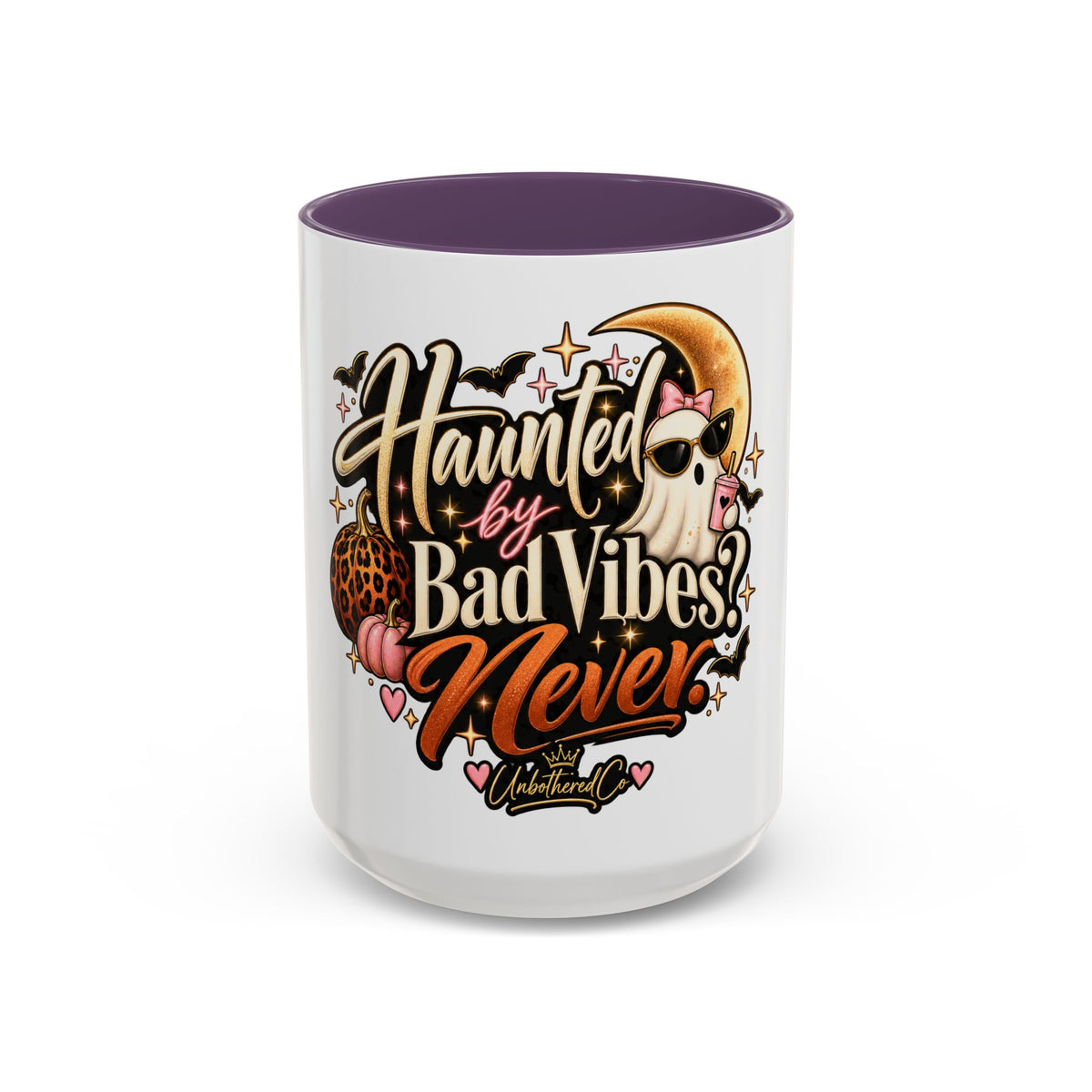 Haunted by Bad Vibes Never Mug — Halloween Cute Skull & Moon Coffee Cup (11/15oz) product image