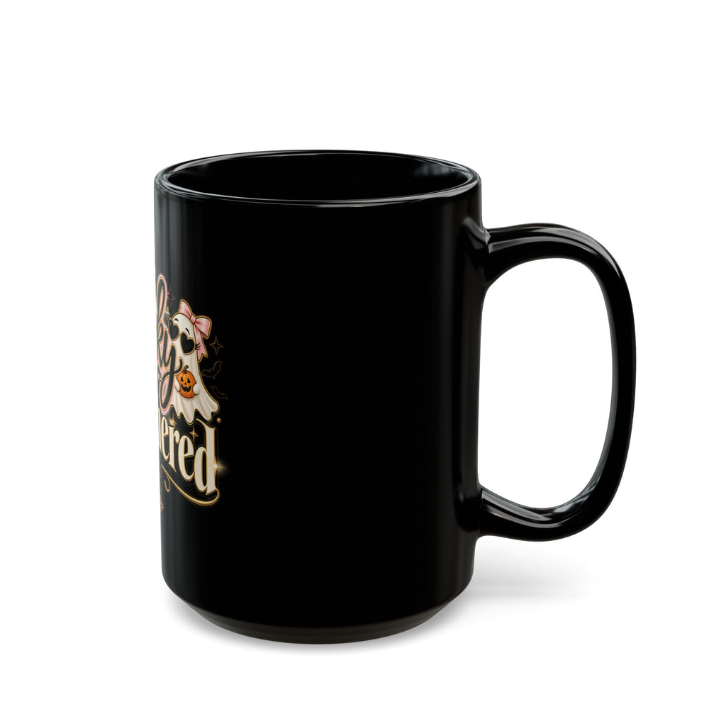 Spooky But Unbothered Black Mug — Halloween Cute Ghost Coffee Cup (11oz/15oz) product image