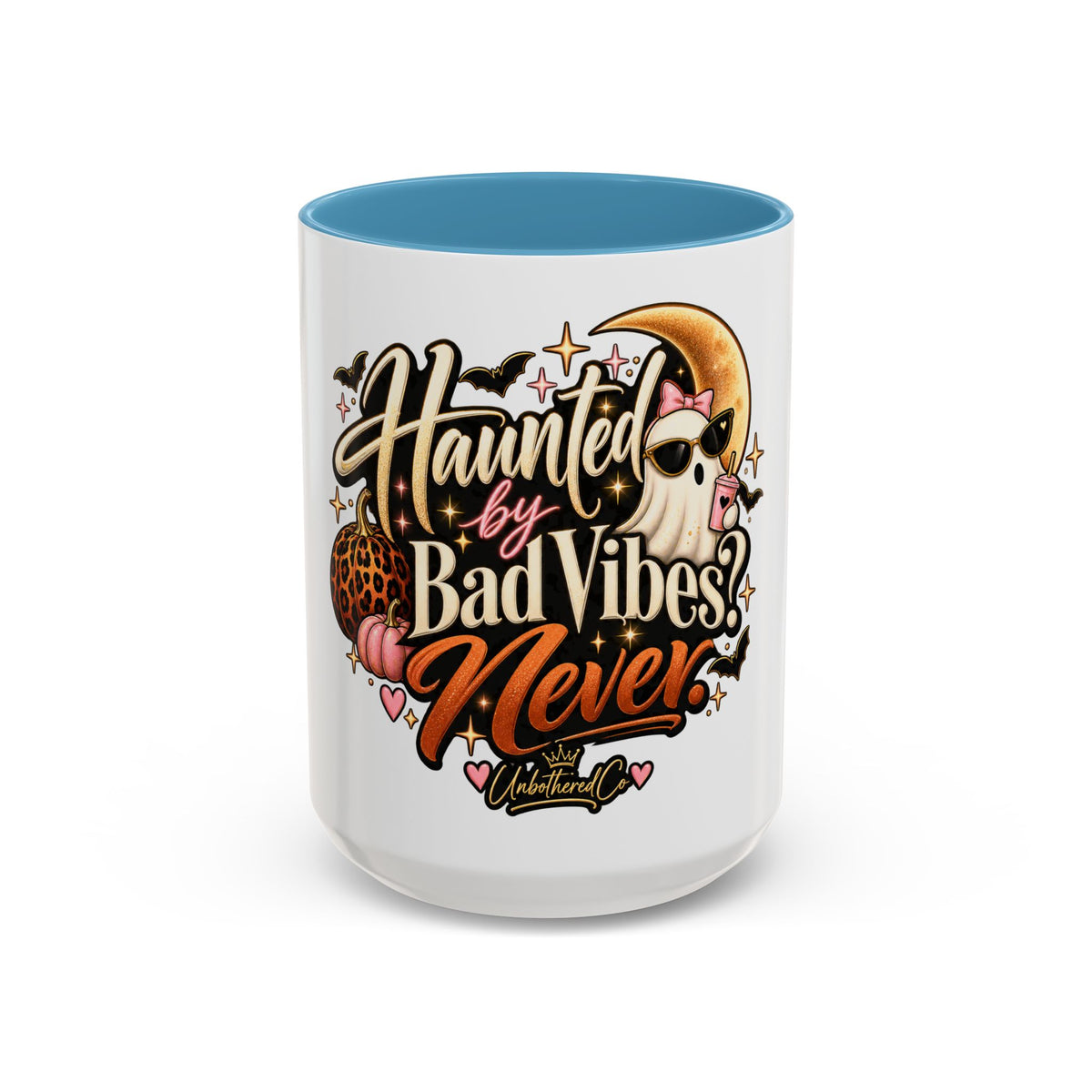 Haunted by Bad Vibes Never Mug — Halloween Cute Skull & Moon Coffee Cup (11/15oz) product image