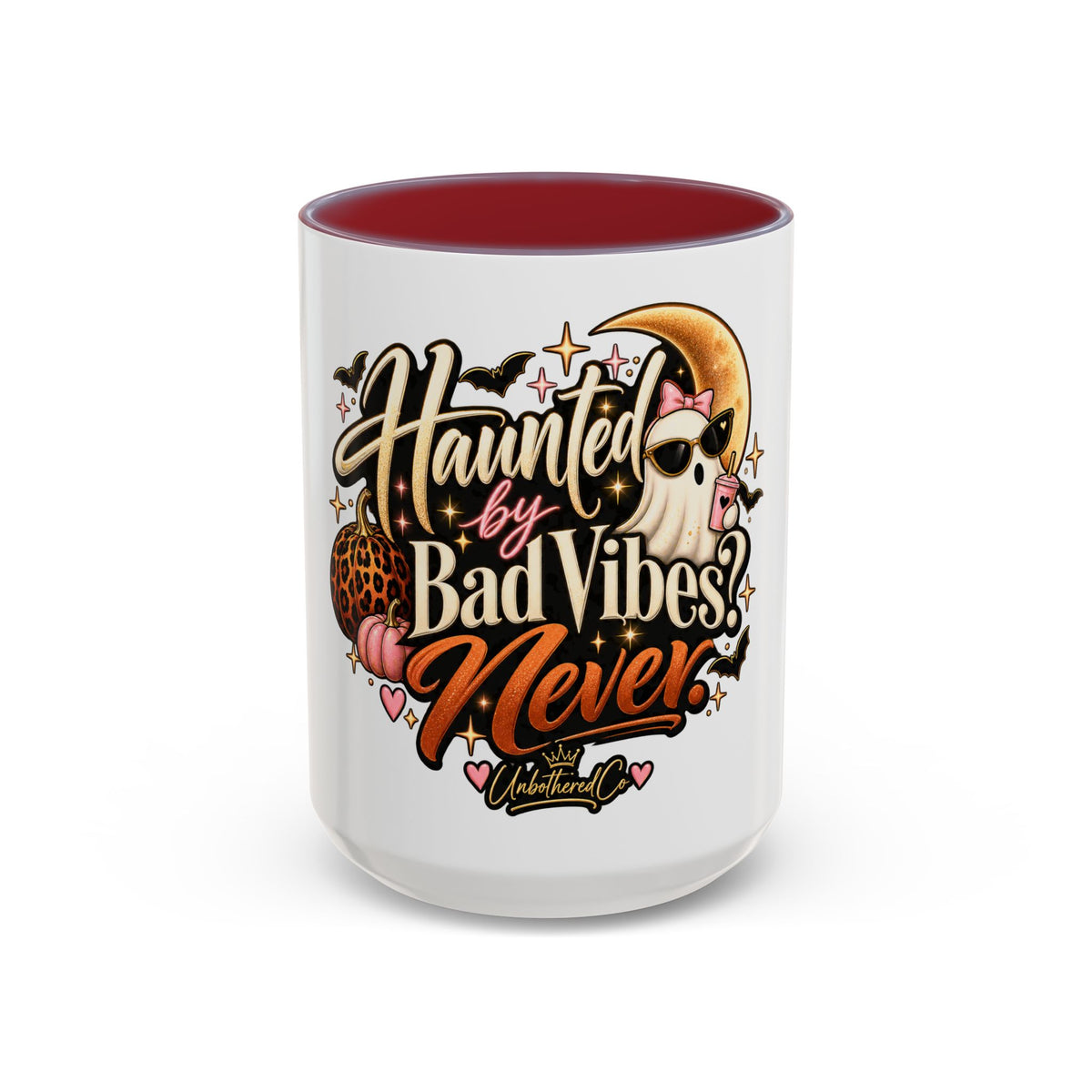 Haunted by Bad Vibes Never Mug — Halloween Cute Skull & Moon Coffee Cup (11/15oz) product image
