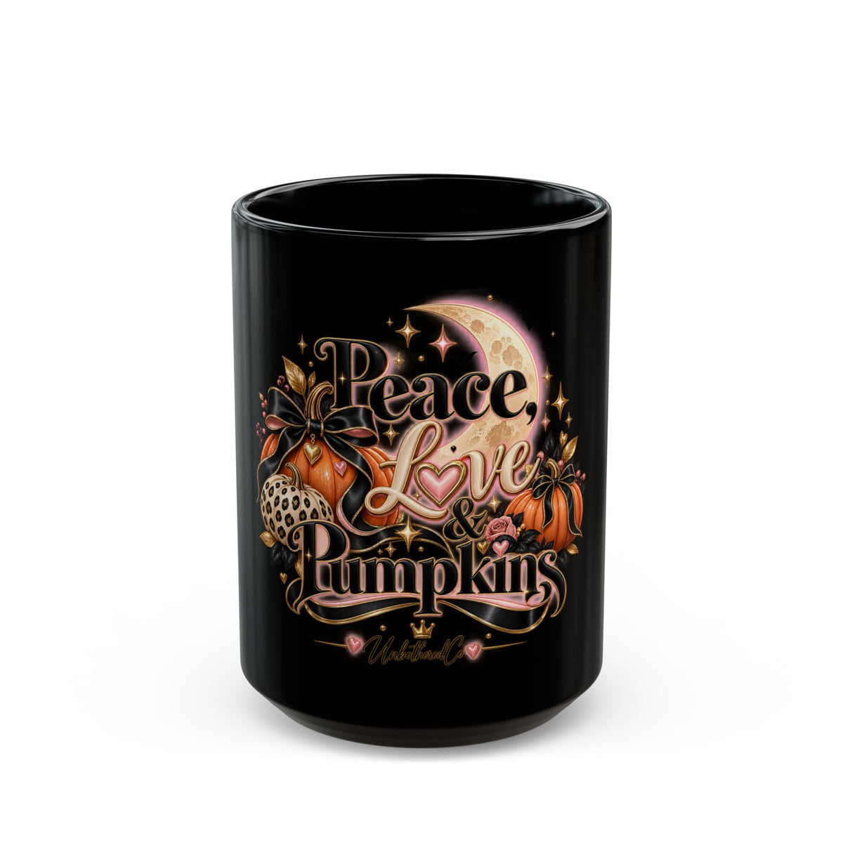 Peace, Love & Pumpkins Black Coffee Mug — Fall Halloween Autumn Decor (11oz/15oz) product image
